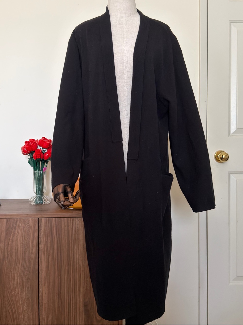 OAK + FORT Black Open-Front Long Cardigan